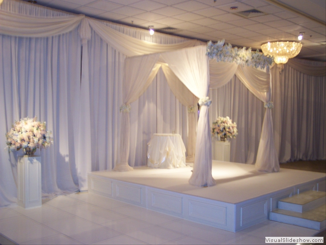 White dance floor, ceremony stage, chuppa